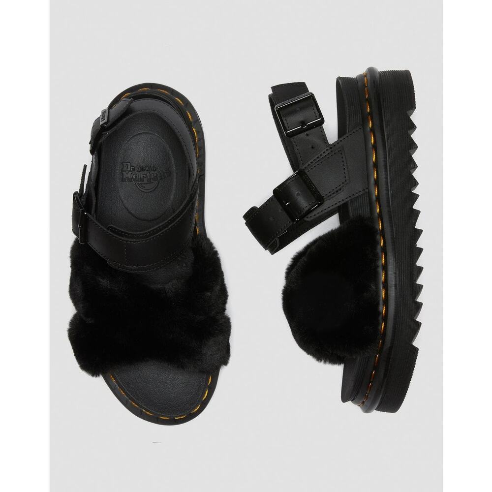 DR. MARTENS Voss II Fluffy faux fur leather strap sandals 7 - Picture 7 of 9